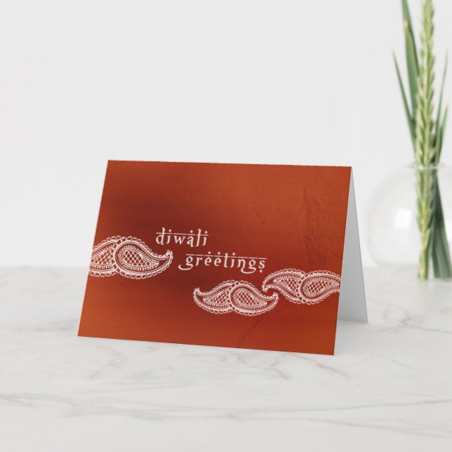 Brick Red Paisleys Diwali Card Karte (Vorderseite)