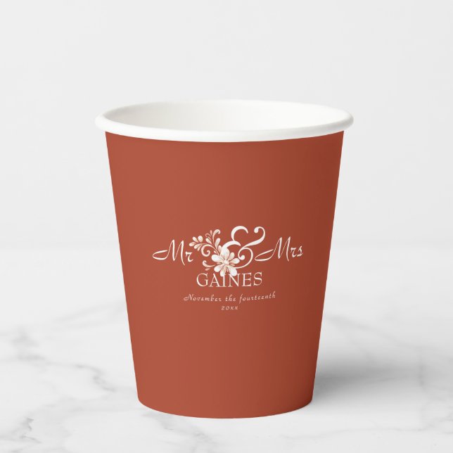 Brick Red Shabby Chic Mr & Mr Wedding Paper cup Pappbecher (Vorderseite)