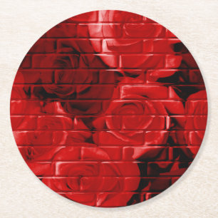 Brick-Rose 02 Rot-Runde-Party-Untersetzer Runder Pappuntersetzer