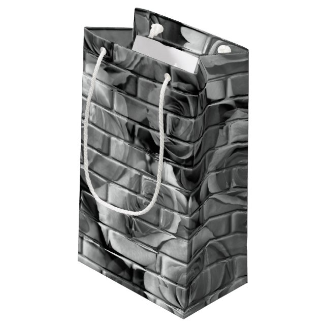 Brick-Rose 15 Schwarz-weiß-Kleine Geschenktasche Kleine Geschenktüte (Rückseite Schrägansicht)