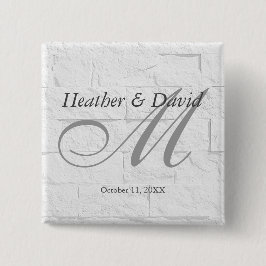 Brick Wall Calligraphy Script Monogram Wedding Button