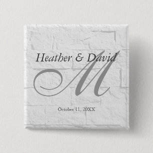 Brick Wall Calligraphy Script Monogram Wedding Button