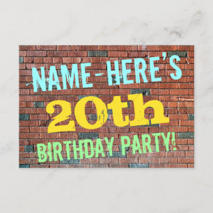 Brick Wall Graffiti  20. Geburtstag + Name Einladung