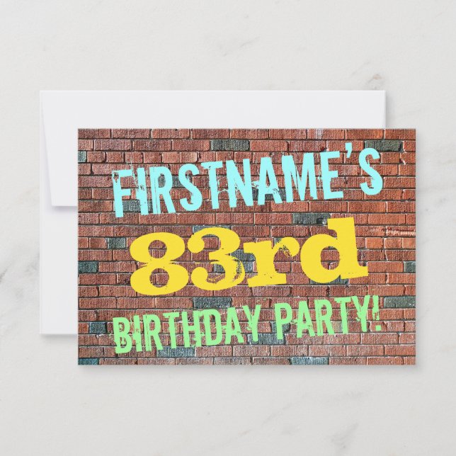 Brick Wall Graffiti  83. Geburtstag + Name Einladung (Vorderseite)