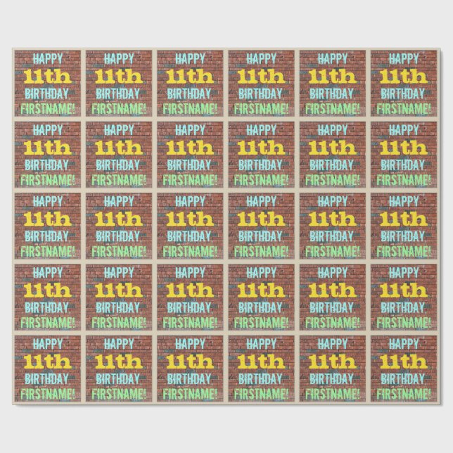 Brick Wall Graffiti Inspiriert 11. Geburtstag + Na Geschenkpapier (Flach)