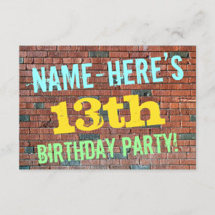 Brick Wall Graffiti Inspiriert 13. Geburtstag + Na Einladung