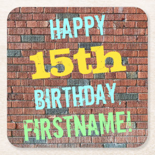 Brick Wall Graffiti Inspiriert 15. Geburtstag + Na Rechteckiger Pappuntersetzer