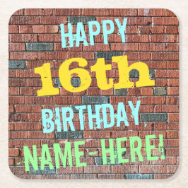 Brick Wall Graffiti Inspiriert 16. Geburtstag + Na Rechteckiger Pappuntersetzer
