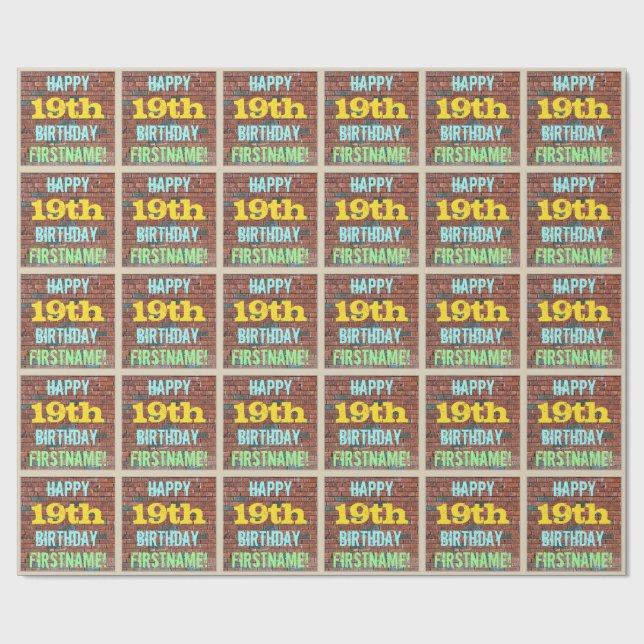 Brick Wall Graffiti Inspiriert 19. Geburtstag + Na Geschenkpapier (Flach)