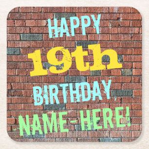 Brick Wall Graffiti Inspiriert 19. Geburtstag + Na Rechteckiger Pappuntersetzer
