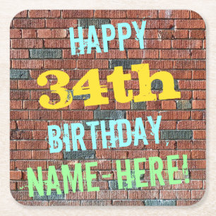 Brick Wall Graffiti Inspiriert 34. Geburtstag + Na Rechteckiger Pappuntersetzer