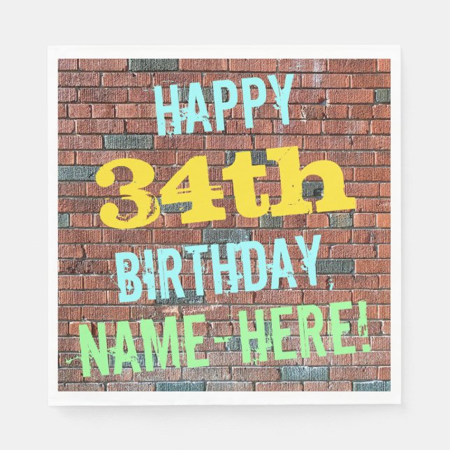 Brick Wall Graffiti Inspiriert 34. Geburtstag + Na Serviette (Vorderseite)