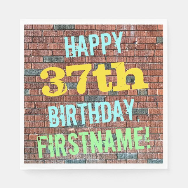 Brick Wall Graffiti Inspiriert 37. Geburtstag + Na Serviette (Vorderseite)