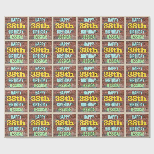 Brick Wall Graffiti Inspiriert 38. Geburtstag + Na Geschenkpapier (Flach)