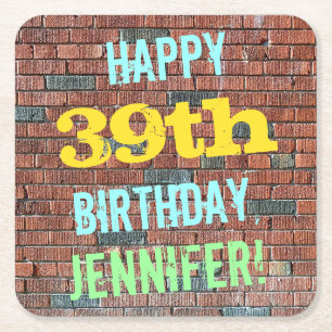 Brick Wall Graffiti Inspiriert 39. Geburtstag + Na Rechteckiger Pappuntersetzer