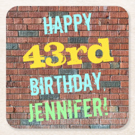 Brick Wall Graffiti Inspiriert 43. Geburtstag + Na Rechteckiger Pappuntersetzer