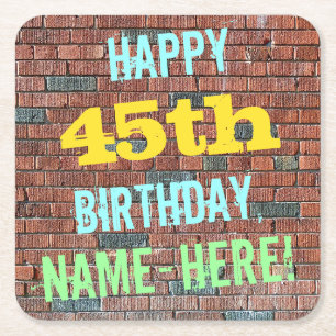 Brick Wall Graffiti Inspiriert 45. Geburtstag + Na Rechteckiger Pappuntersetzer