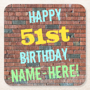 Brick Wall Graffiti Inspiriert 51. Geburtstag + Na Rechteckiger Pappuntersetzer