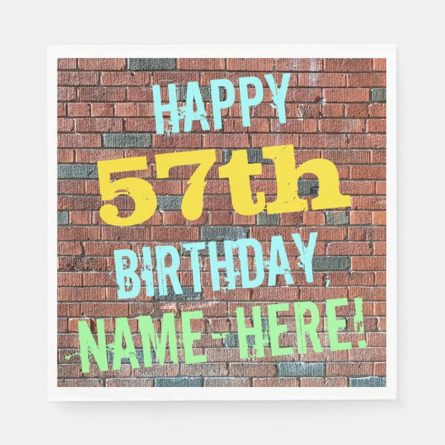 Brick Wall Graffiti Inspiriert 57. Geburtstag + Na Serviette (Vorderseite)