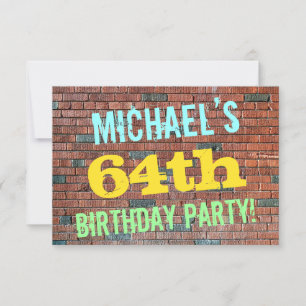 Brick Wall Graffiti Inspiriert 64. Geburtstag + Na Einladung