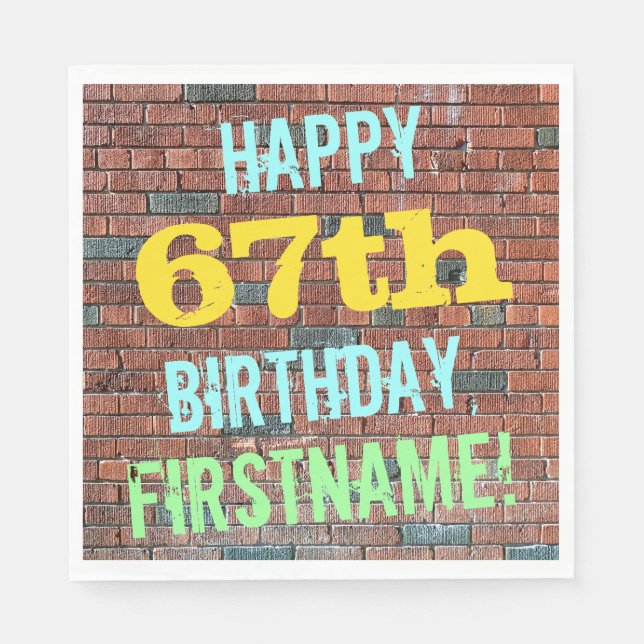 Brick Wall Graffiti Inspiriert 67. Geburtstag + Na Serviette (Vorderseite)