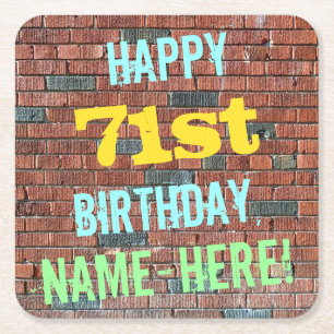 Brick Wall Graffiti Inspiriert 71. Geburtstag + Na Rechteckiger Pappuntersetzer