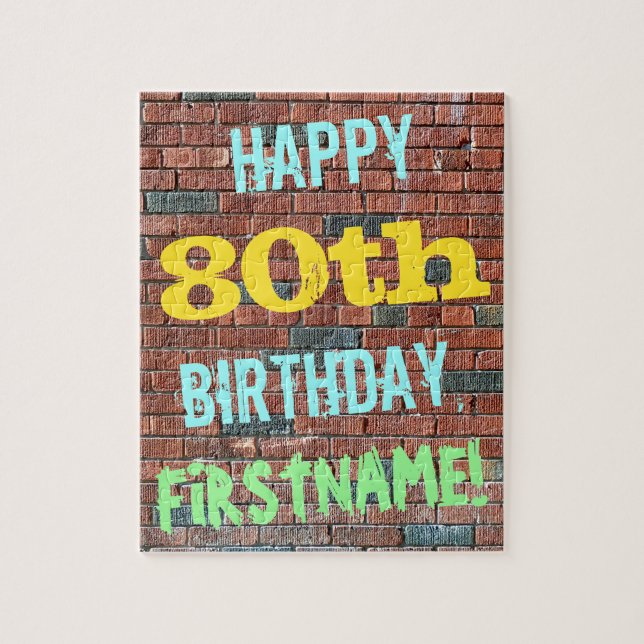 Brick Wall Graffiti Inspiriert 80. Geburtstag + Na Puzzle (Vertikal)