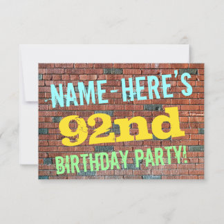 Brick Wall Graffiti Inspiriert 92. Geburtstag + Na Einladung