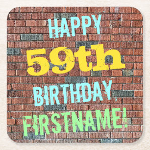 Brick Wall Graffiti zum 59. Geburtstag + Name Rechteckiger Pappuntersetzer