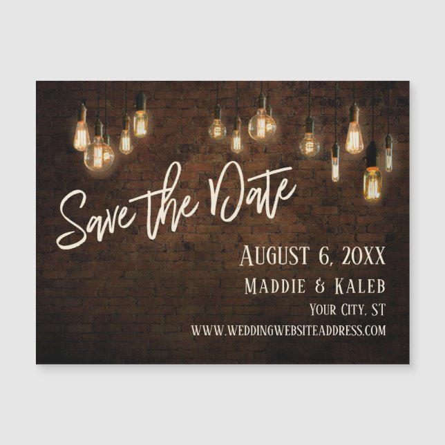 Bricks Edison Lights Save the Date Magnetkarte (Vorderseite)