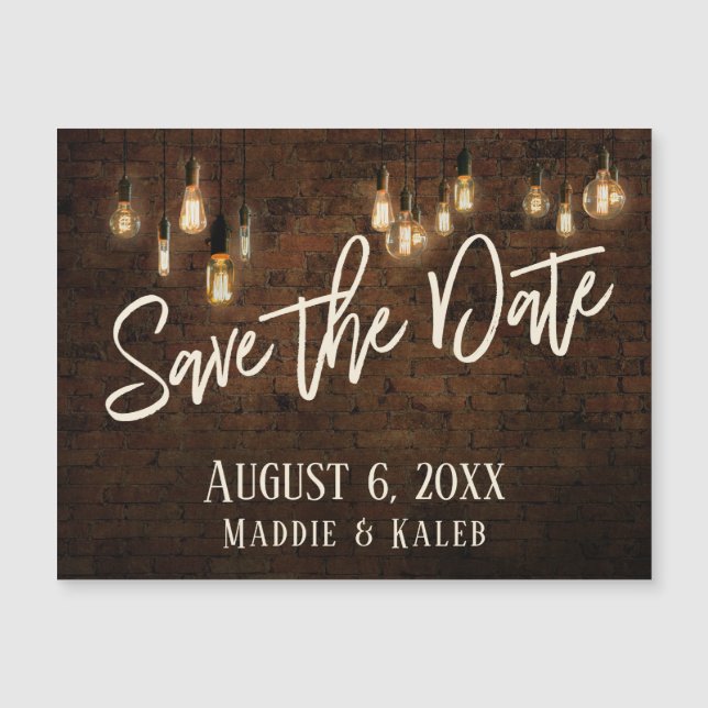 Bricks Edison Lights Save the Date Magnetkarte (Vorderseite)