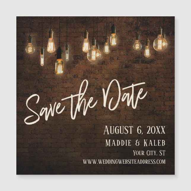 Bricks Edison Lights Save the Date Magnetkarte (Vorderseite)