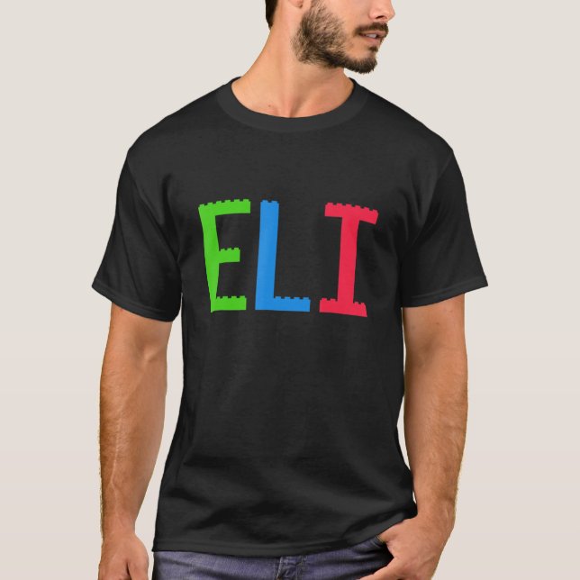Bricks Thema Eli Boy Name Custom Vorschool Blocks T-Shirt (Vorderseite)