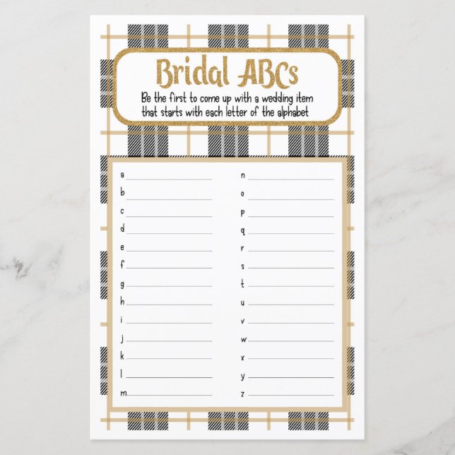 Bridal ABC White Flannel Brautparty Game (Vorderseite)