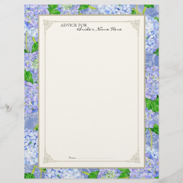 Bridal Advice Page Blue Hydrangea Lace Floral (Vorderseite)