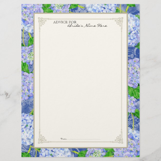 Bridal Advice Page Blue Hydrangea Lace Floral (Vorderseite)