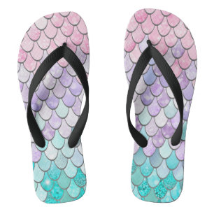 Bridal Beach Flip Flops, Pastel Mermaid Scales Flip Flops