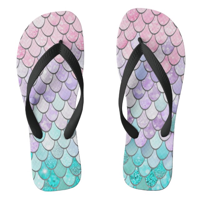 Bridal Beach Flip Flops, Pastel Mermaid Scales Flip Flops (Fußbett)