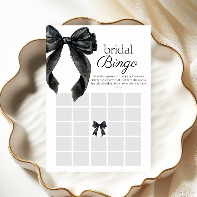 Bridal Bingo Black bow Brautparty Spielkarte Einladung (Von Creator hochgeladen)