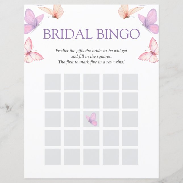 Bridal Bingo Butterflies Brautparty Game (Vorderseite)