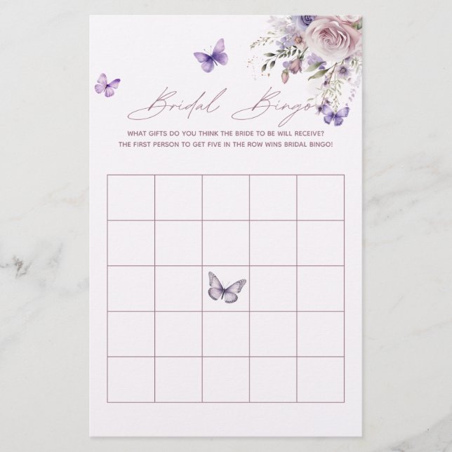 Bridal Bingo Butterfly Lila Brautparty Game (Vorderseite)