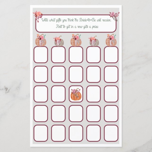 Bridal Bingo Fall in Liebe Brautparty (Vorderseite)