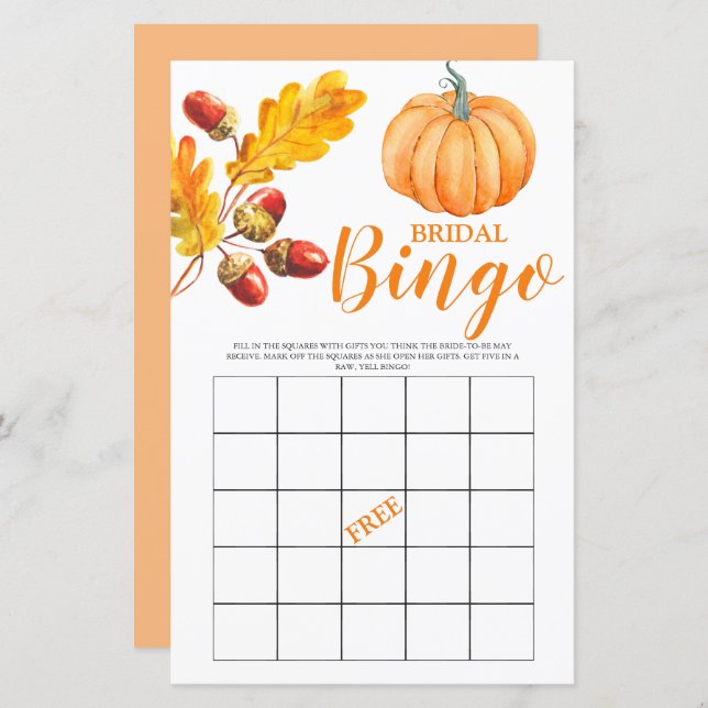 Bridal Bingo Fall Pumpkin Bridal Game (Vorne/Hinten)