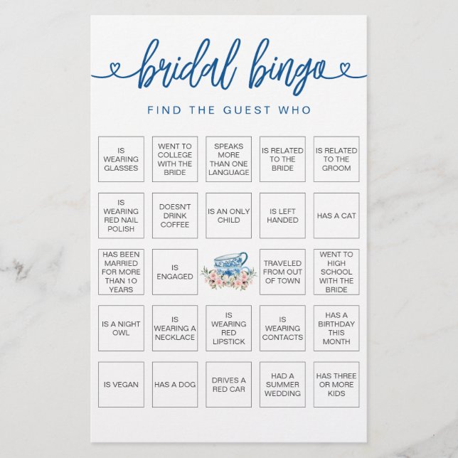 Bridal Bingo Finden Sie das Gast-Brautparty-Spiel (Vorderseite)