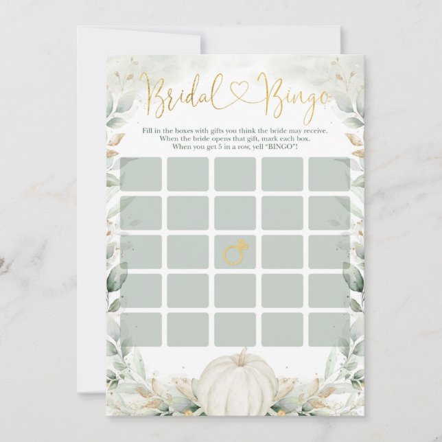 Bridal Bingo Game | Fall Greenery Gold Pumpkin (Vorderseite)