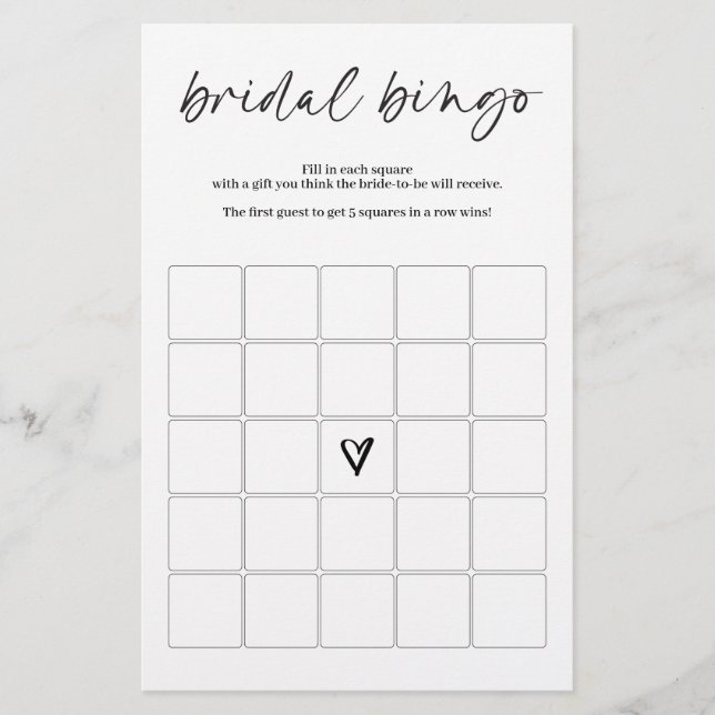 Bridal Bingo Game Modern Einfach Minimalistisch (Vorderseite)