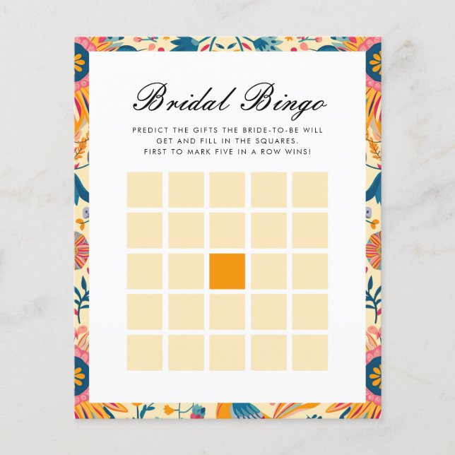 Bridal Bingo Mexican Floral Brautparty Game (Vorderseite)