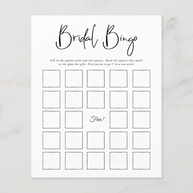 Bridal Bingo | MINIMALISTISCHES BRAUTPARTY (Vorderseite)