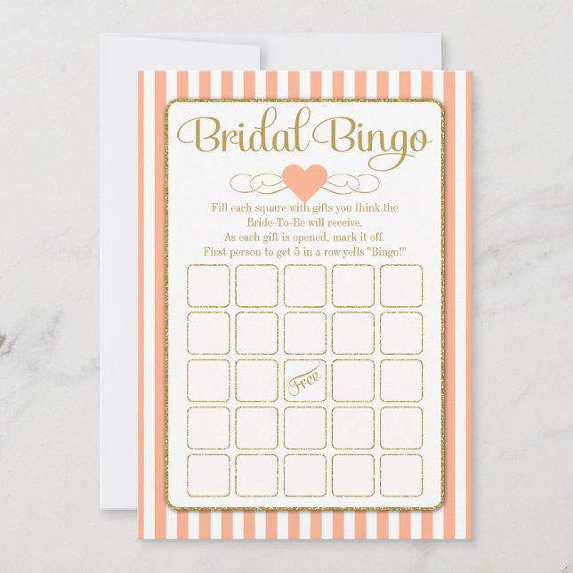 Bridal Bingo Peach Gold Brautparty Game Cards Einladung (Vorderseite)