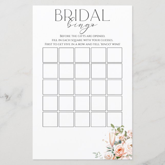 Bridal Bingo Petals und Prosecco Spiel (Vorderseite)